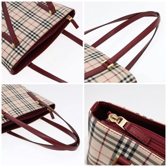 BURBERRY Nova Check Shoulder Bag Canvas Beige Red Auth 90761 - Picture 16 of 16